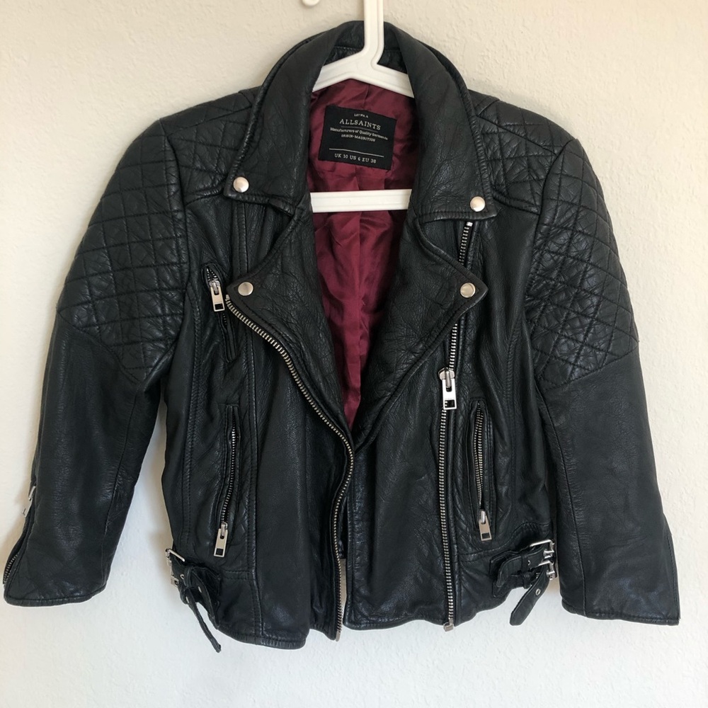 Allsaints Cropped VONAX Leather bicker jacket US 6